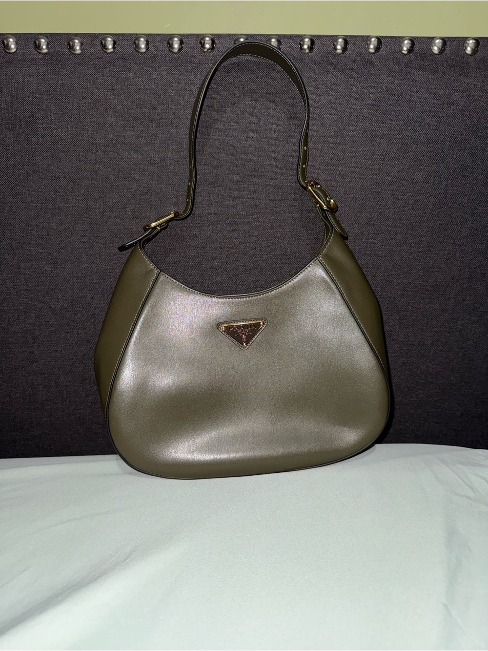 Prada Olive Green Shoulder Hobo with Triangle Logo
